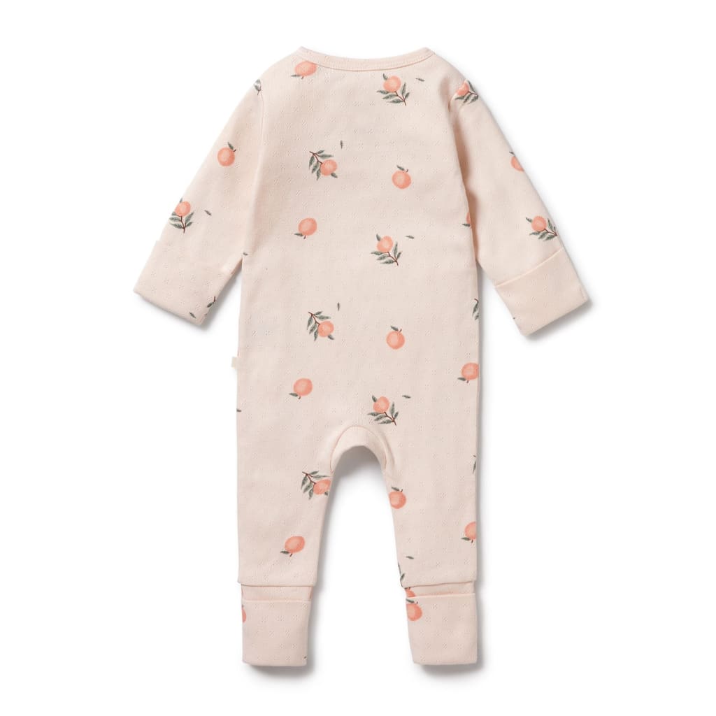 Peaches Organic Pointelle Zipsuit with Feet - Baby Girl Clothing