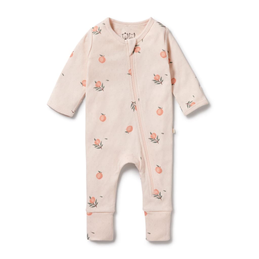 Peaches Organic Pointelle Zipsuit with Feet - Baby Girl Clothing