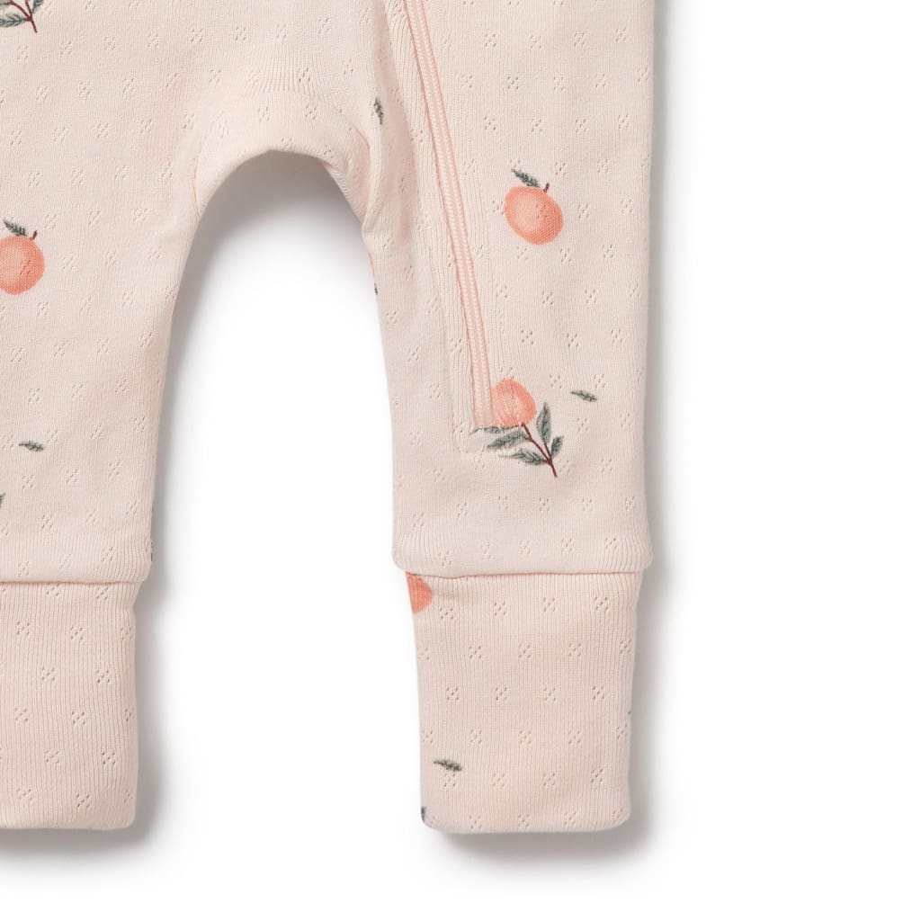 Peaches Organic Pointelle Zipsuit with Feet - Baby Girl Clothing