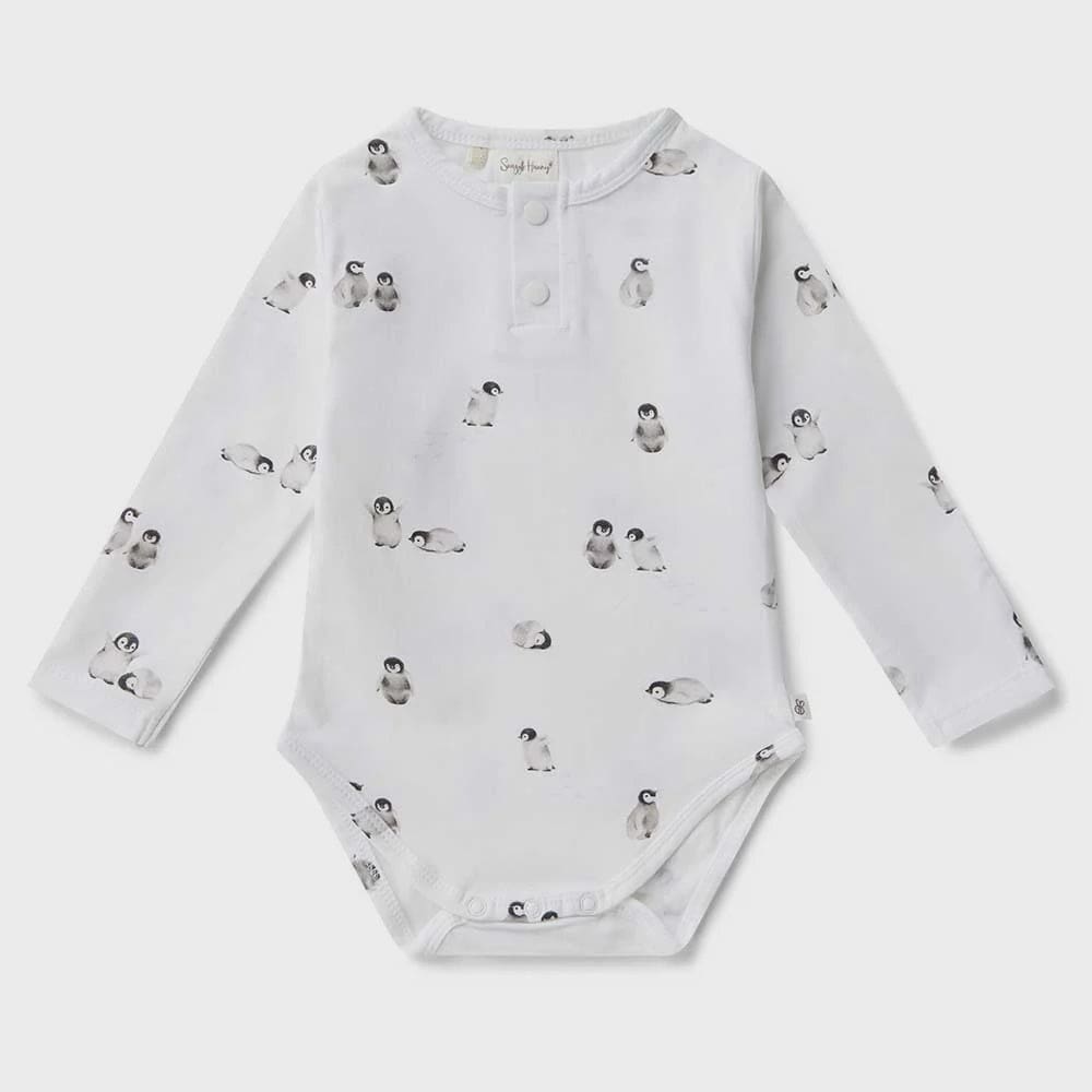 Penguin Organic Long Sleeve Bodysuit - Baby Girl Clothing