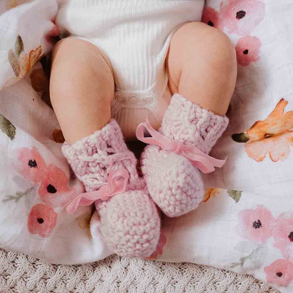 Pink Merino Wool Bonnet &amp; Booties - babies