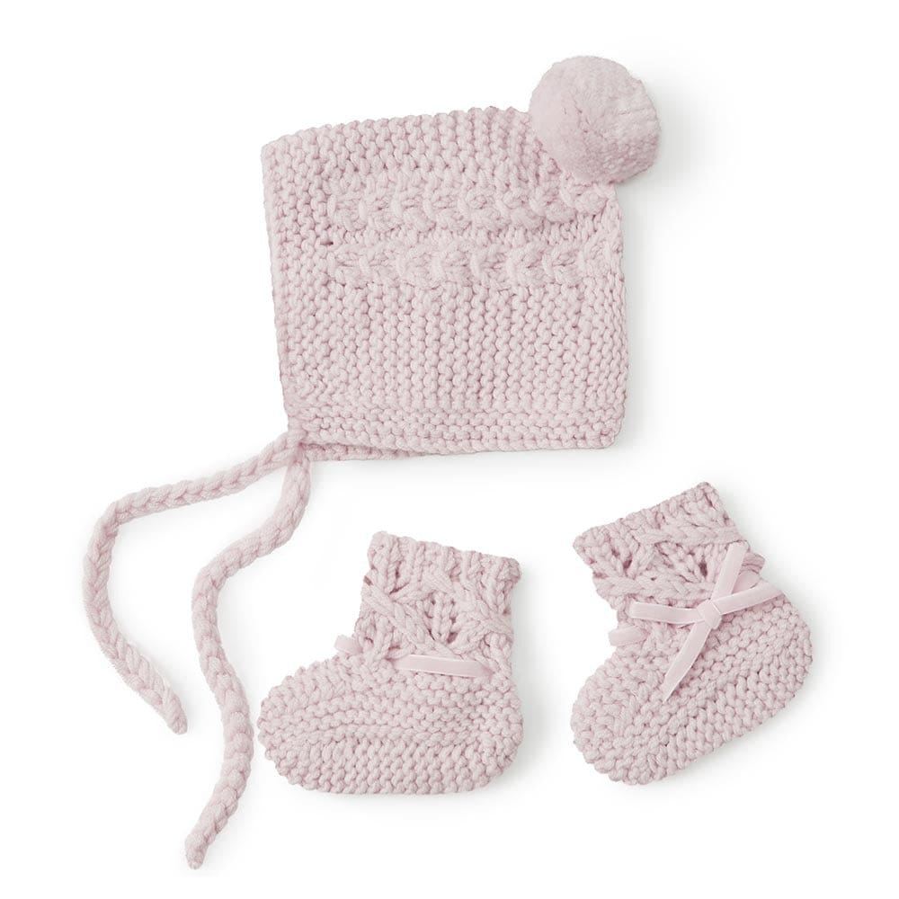 Pink Merino Wool Bonnet & Booties - babies
