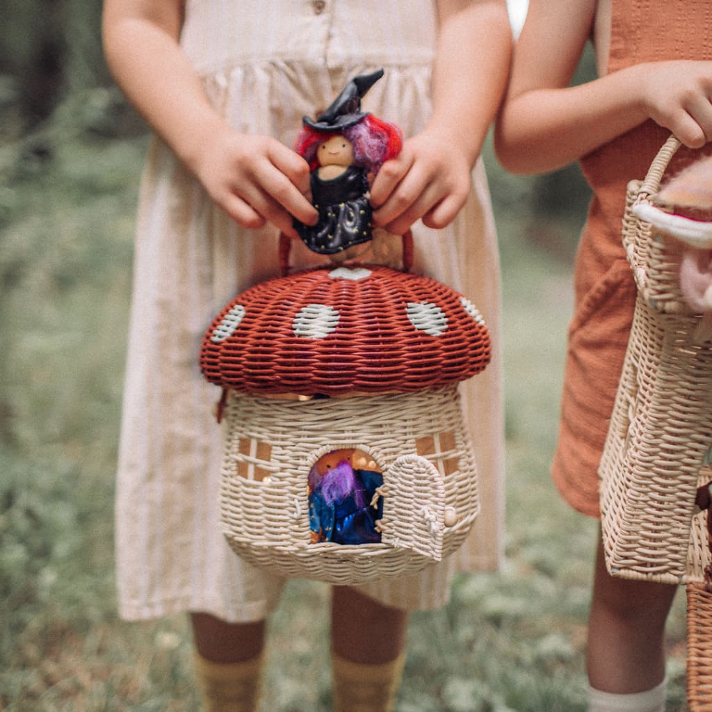 Rattan Mushroom Basket - Red - Toys