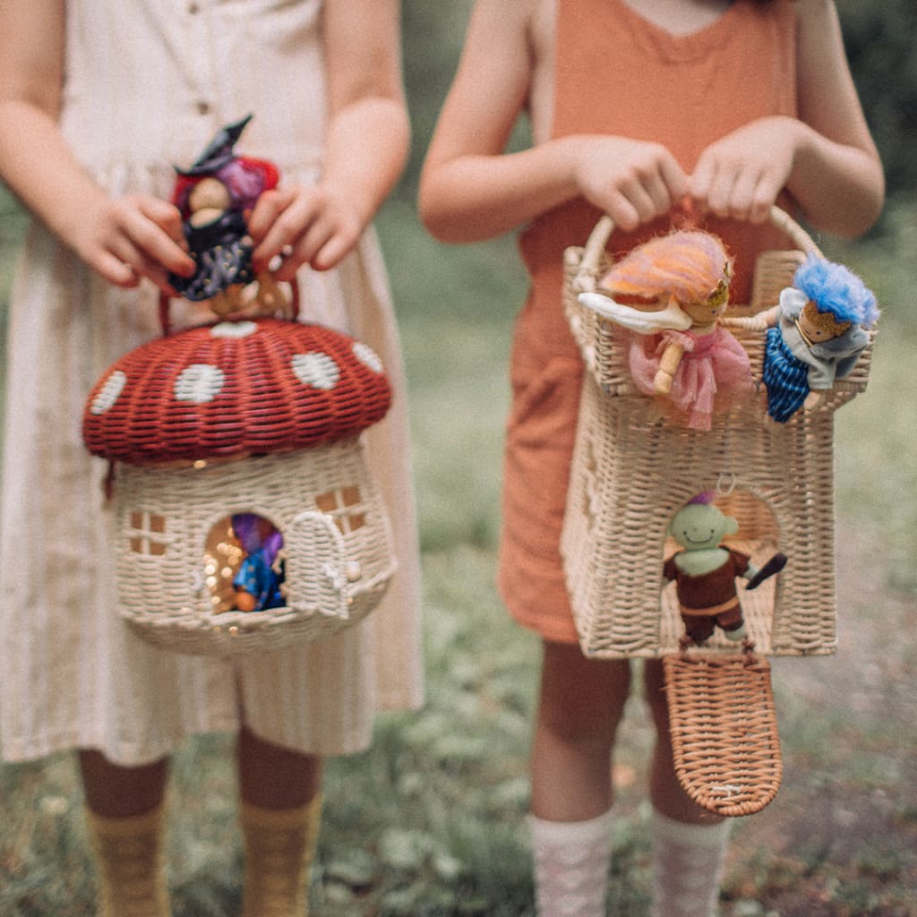 Rattan Mushroom Basket - Red - Toys