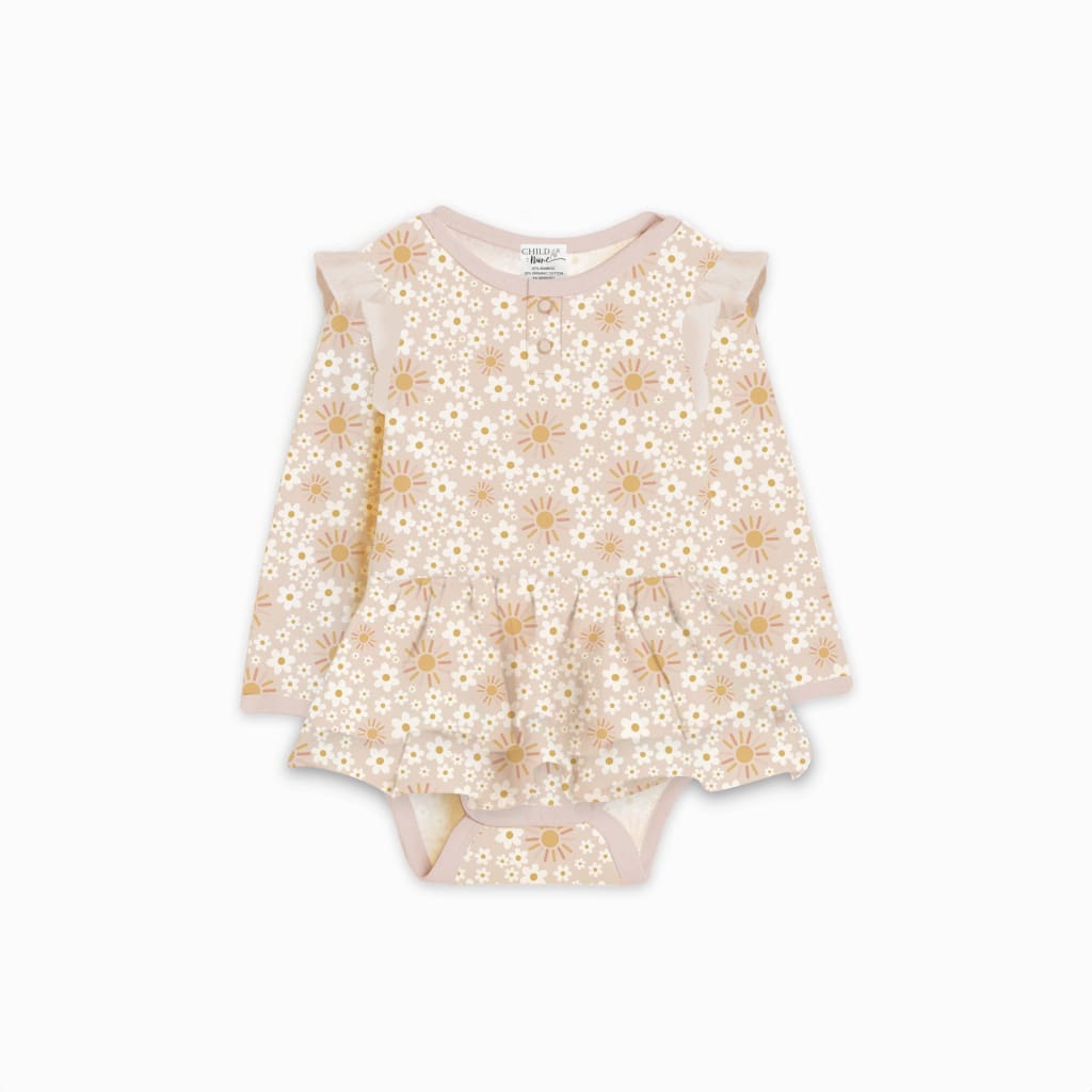 Ray of Sunshine Long Sleeve Onesie Flutter Dress - Girls Baby Clothing
