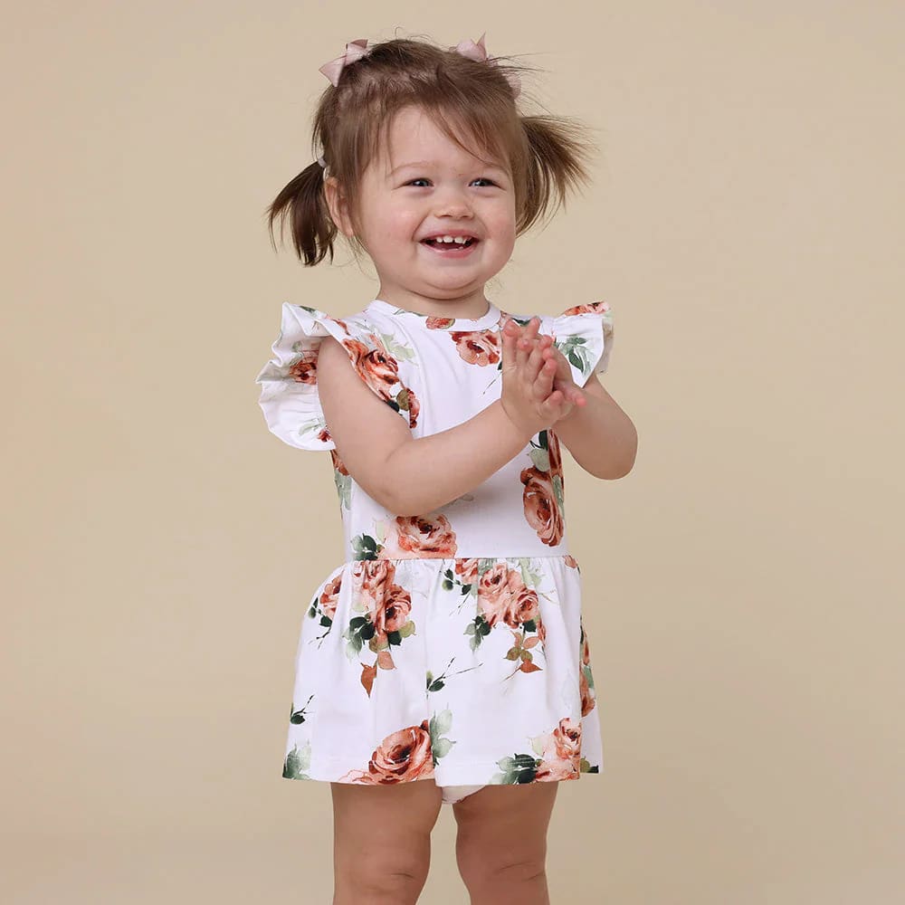 Rosebud Short Short Sleeve Organic Dress - Baby Girl Clothing