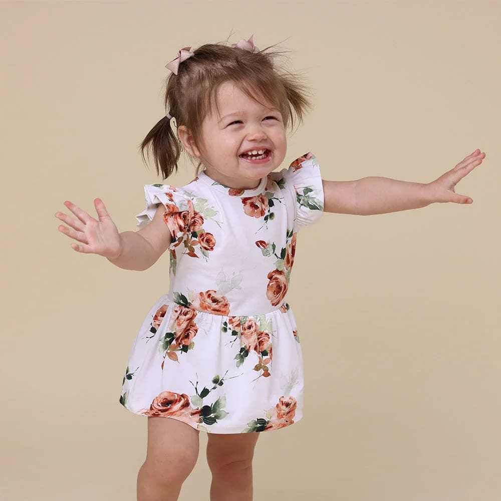 Rosebud Short Short Sleeve Organic Dress - Baby Girl Clothing