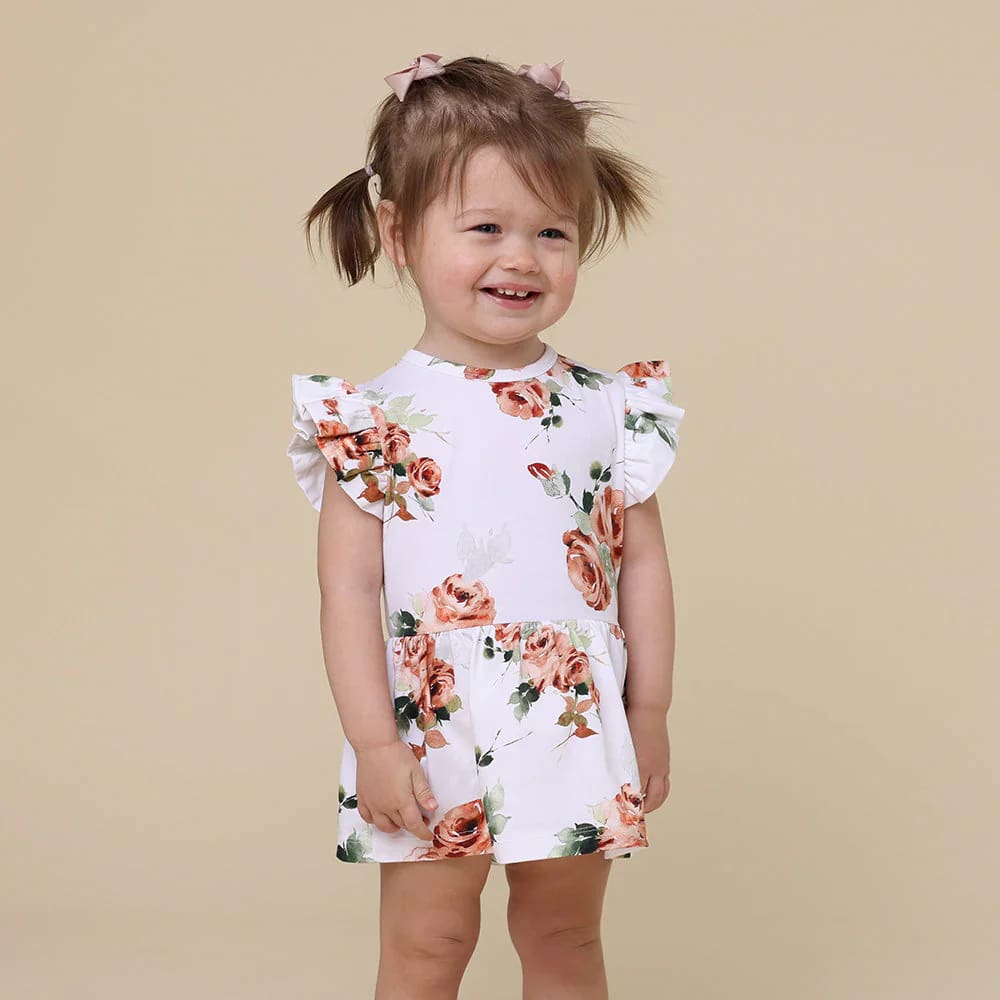 Rosebud Short Short Sleeve Organic Dress - Baby Girl Clothing