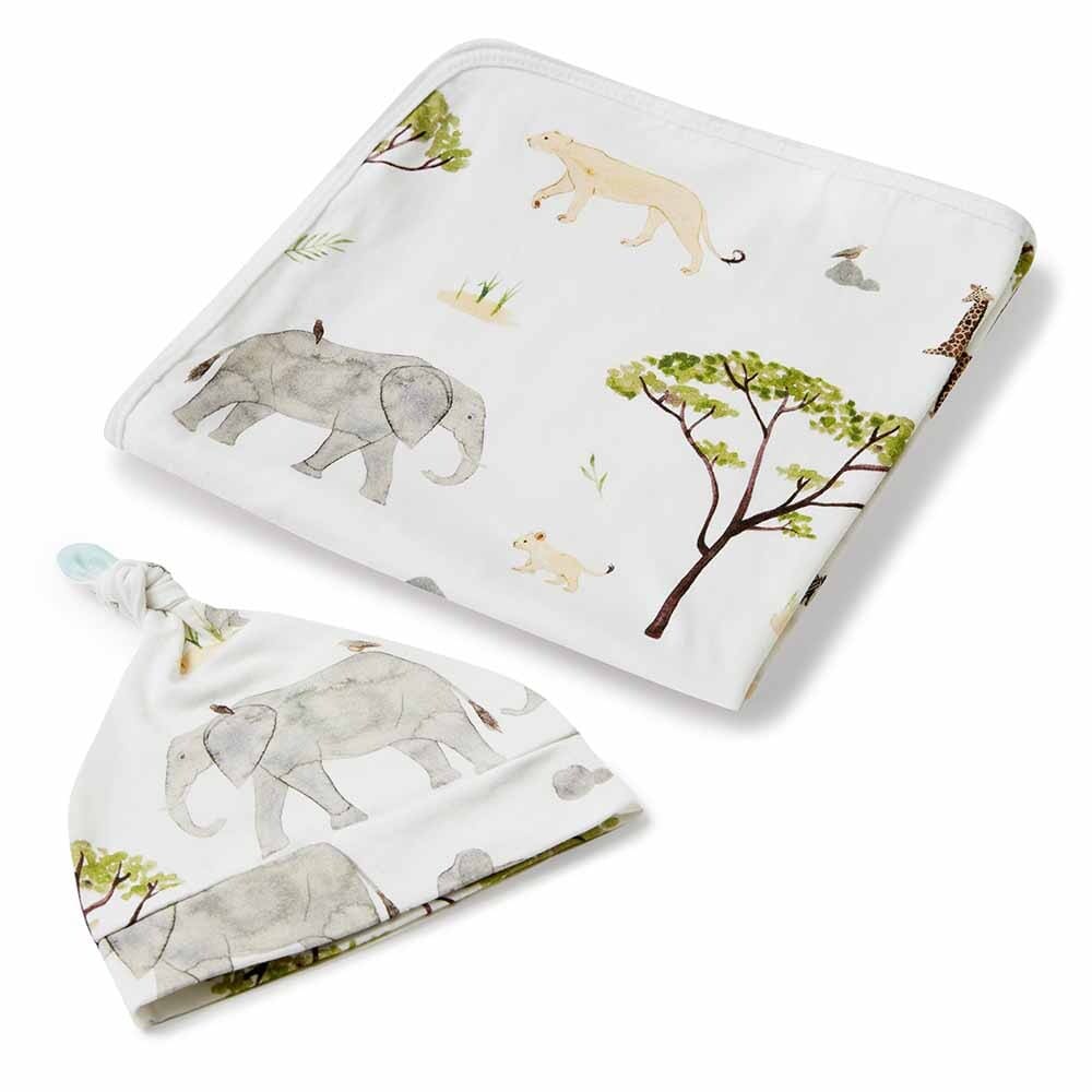 Safari - Baby Jersey Wrap & Beanie Set - Sleep>Swaddles