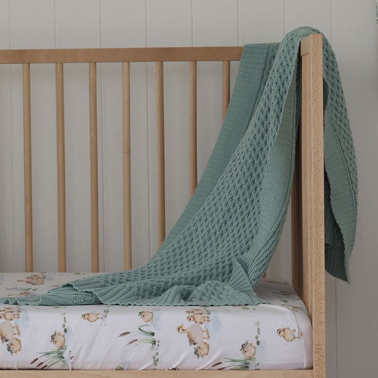 Sage Diamond Knit Organic Baby Blanket - Baby