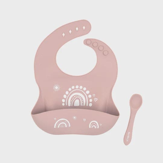 Silicone Bib with Spoon - Rainbow Dusty Pink - Bibs