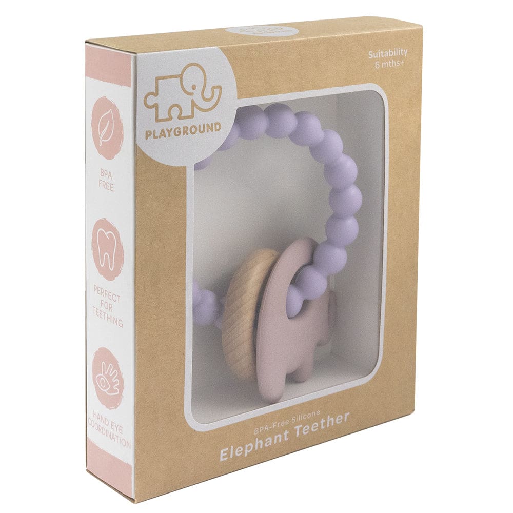 Silicone Elephant Teether with Beechwood Ring - Lilac - Baby