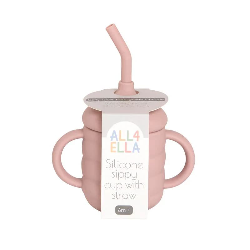 Silicone Sippy Cup with Straw - Dusty Pink - Sippy Cups