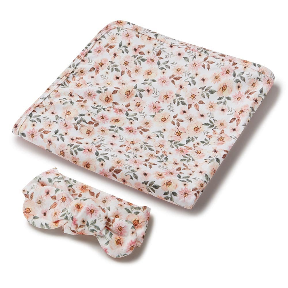 Spring Floral - Organic Jersey Wrap & Topknot Set - Muslins Wraps & Swaddles
