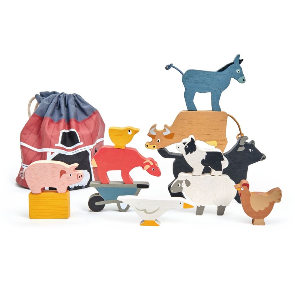 Stacking Farmyard Animals with Bag - Wooden Toys