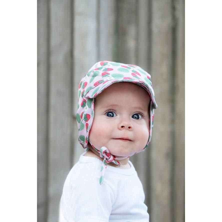 Strawberry Flap Cap - 0-9 Mths (XS, 46cm) - Hats