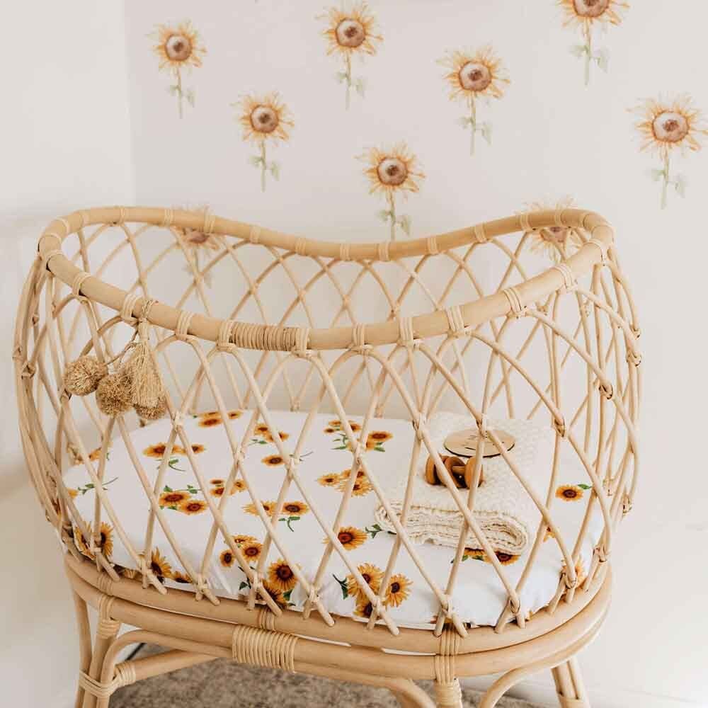 Sunflower Fitted Jersey Bassinet Sheet / Change Pad Cover - Bassinet &amp; Cot Sheets