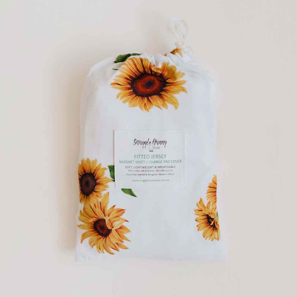 Sunflower Fitted Jersey Bassinet Sheet / Change Pad Cover - Bassinet &amp; Cot Sheets