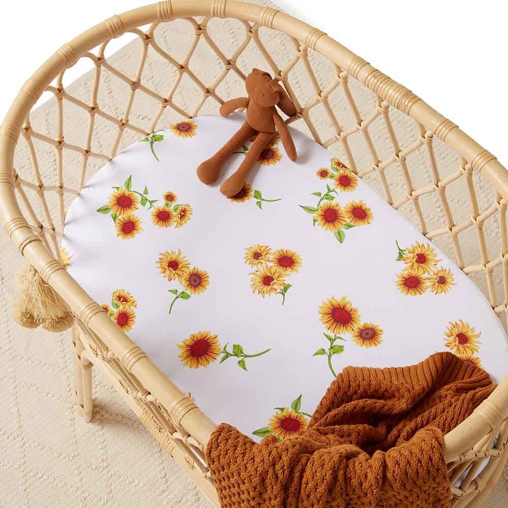 Sunflower Fitted Jersey Bassinet Sheet / Change Pad Cover - Bassinet &amp; Cot Sheets