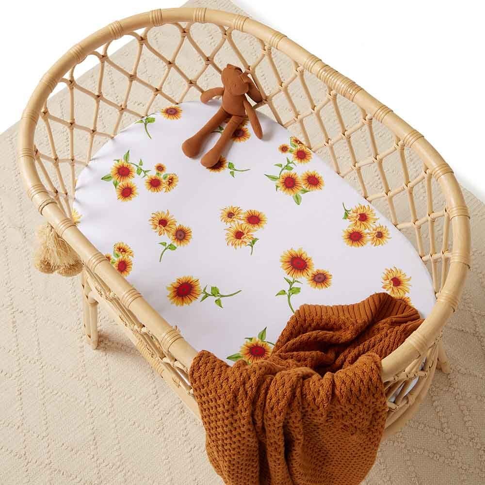 Sunflower Fitted Jersey Bassinet Sheet / Change Pad Cover - Bassinet &amp; Cot Sheets