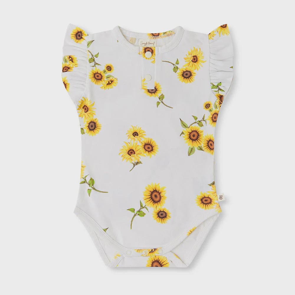 Sunflower Short Sleeve Organic Bodysuit with Frill - Baby Girl Clothing