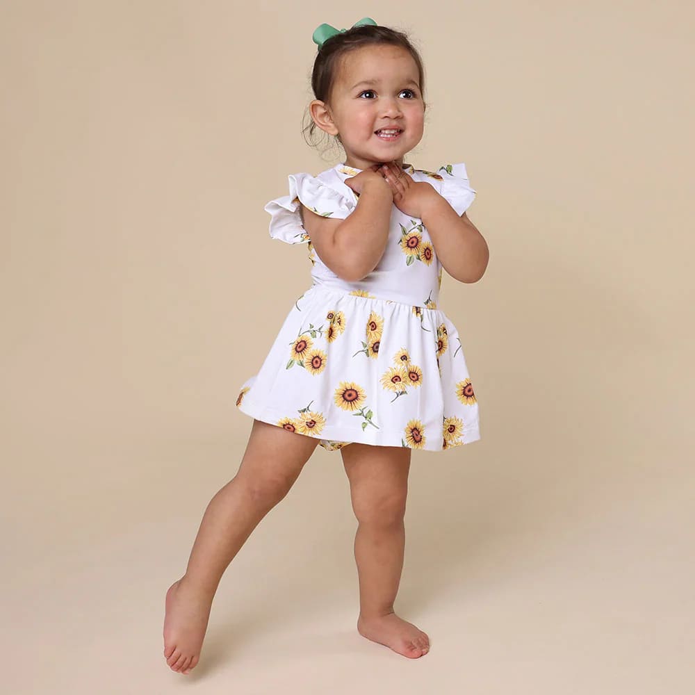 Sunflower Short Sleeve Organic Dress - Baby Girl Clothing