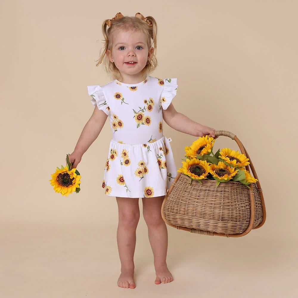 Sunflower Short Sleeve Organic Dress - Baby Girl Clothing