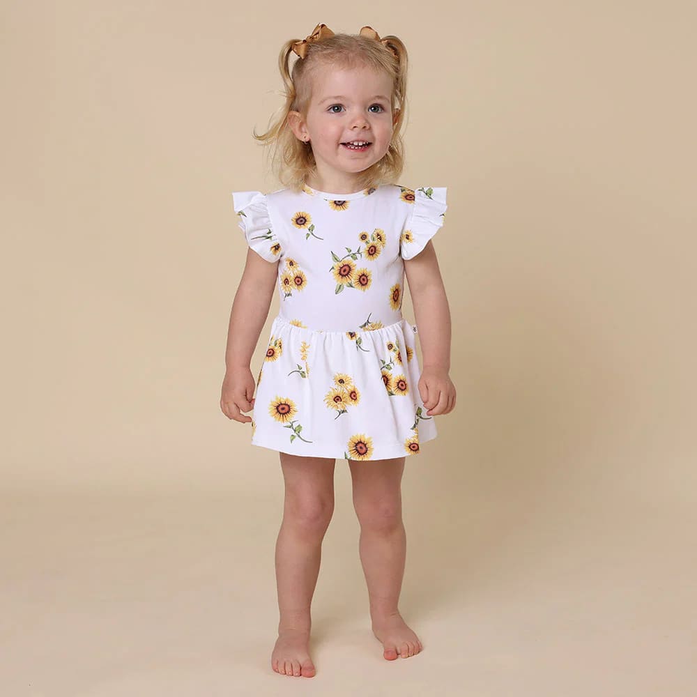 Sunflower Short Sleeve Organic Dress - Baby Girl Clothing