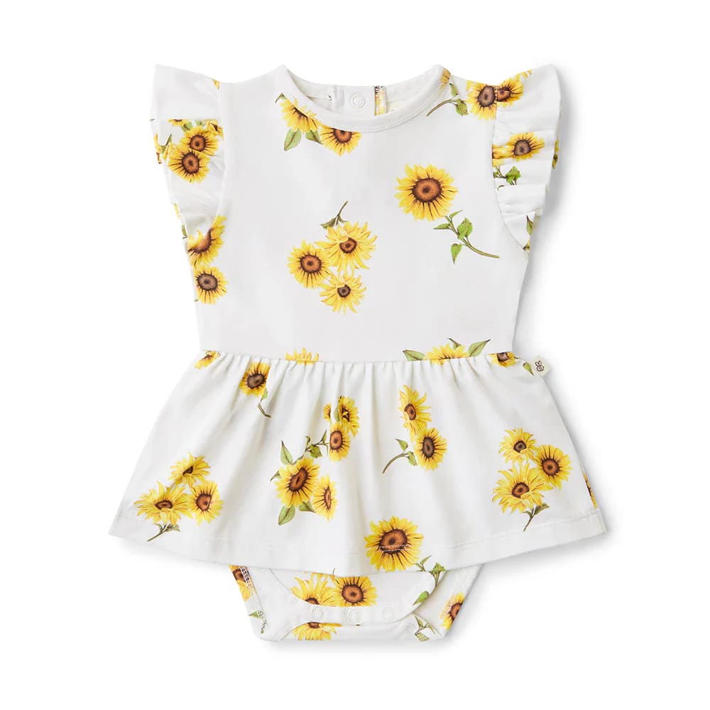 Sunflower Short Sleeve Organic Dress - Baby Girl Clothing