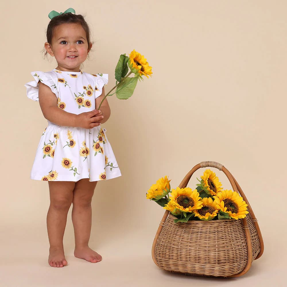 Sunflower Short Sleeve Organic Dress - Baby Girl Clothing