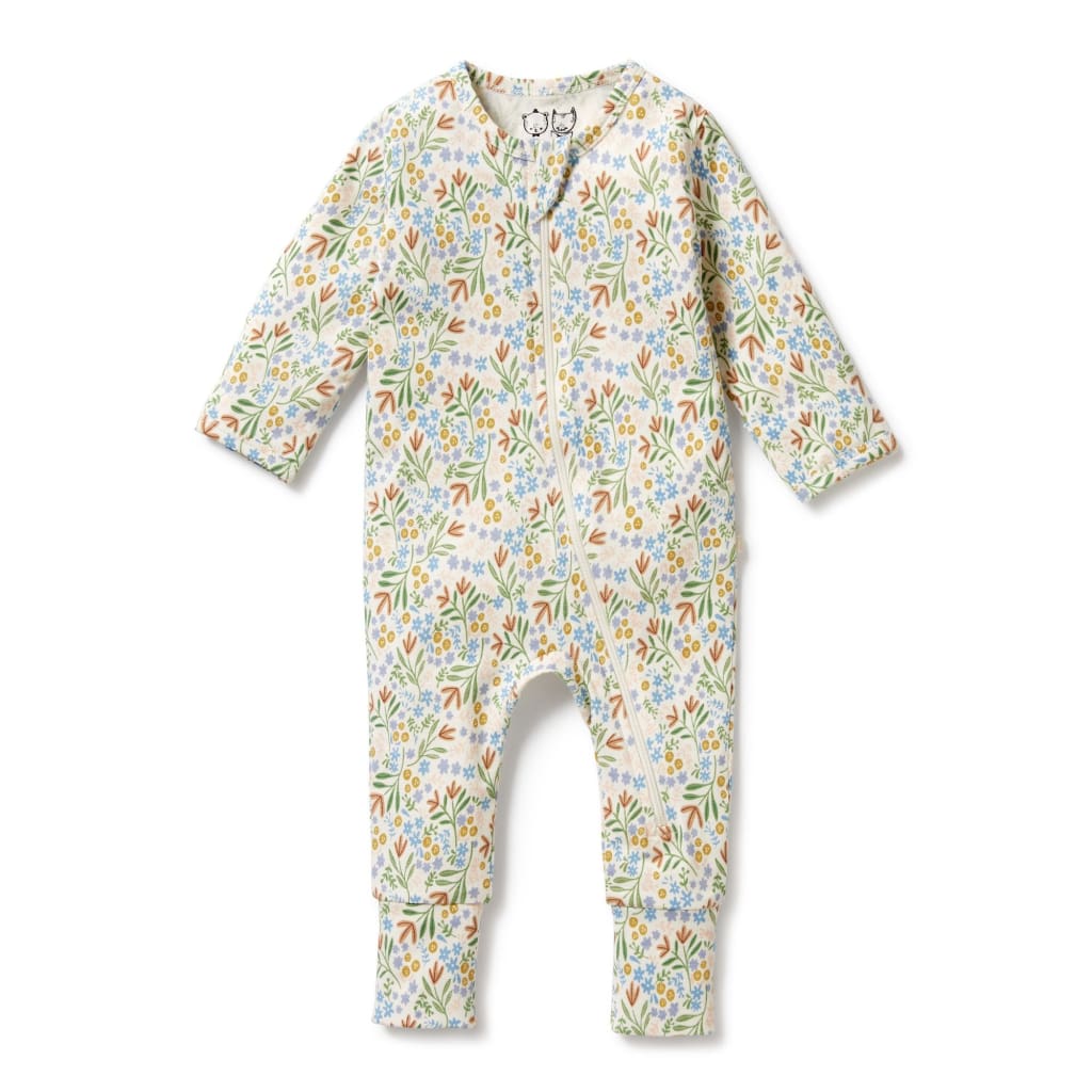 Tinker Floral Organic Zipsuit with Feet - Baby Girl Clothing