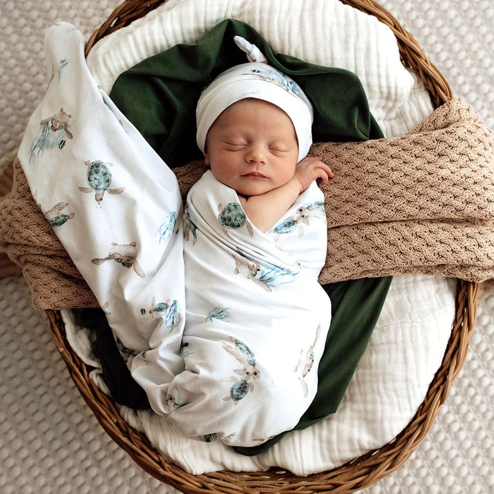 Turtle Organic Jersey Wrap &amp; Beanie Set - Muslins &amp; Swaddle Wraps