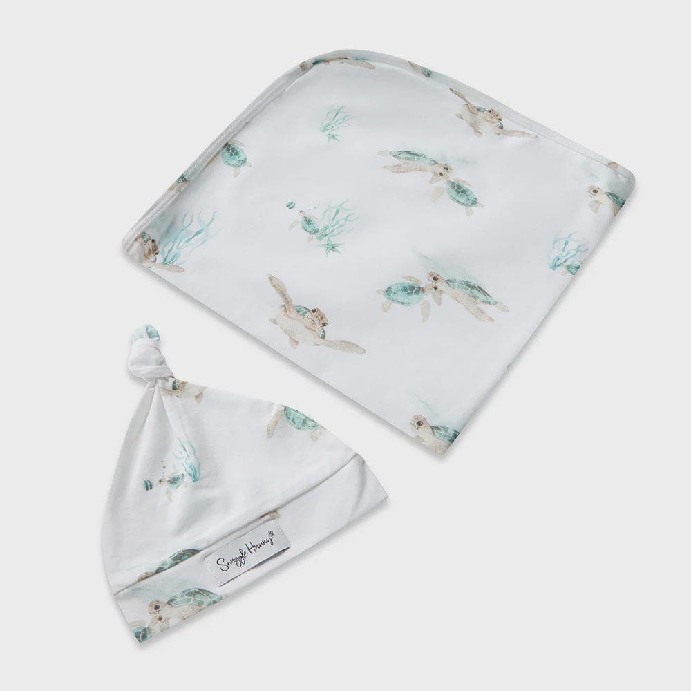 Turtle Organic Jersey Wrap &amp; Beanie Set - Muslins &amp; Swaddle Wraps