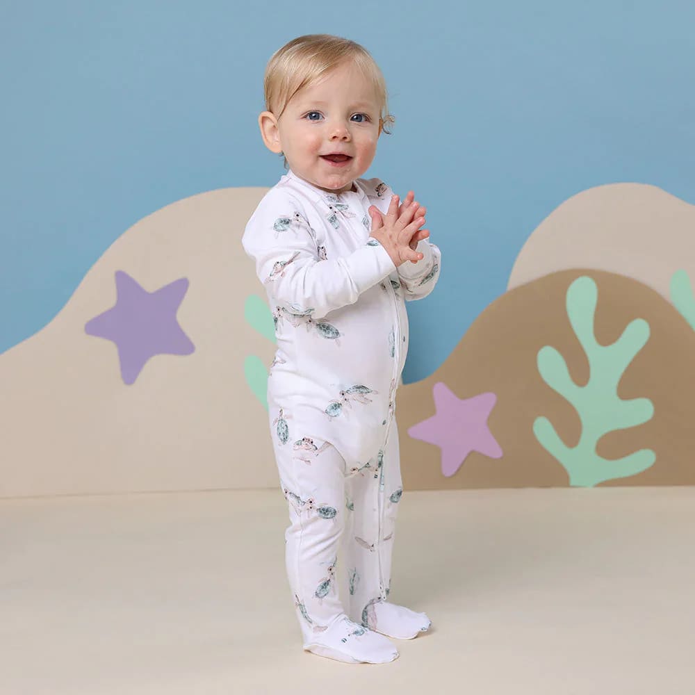 Turtle Organic Snuggle Sleepsuit Zip Footie - Baby Boy Clothing