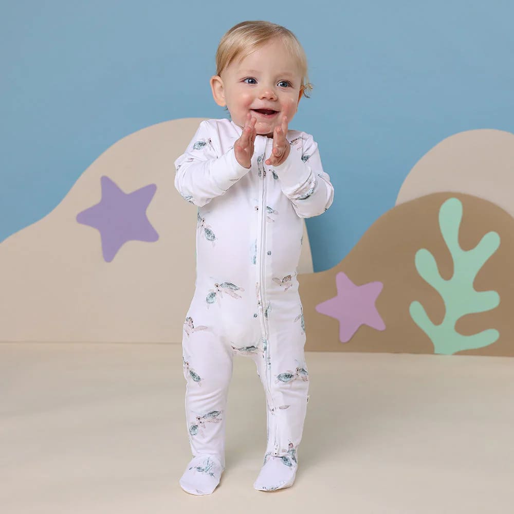 Turtle Organic Snuggle Sleepsuit Zip Footie - Baby Boy Clothing