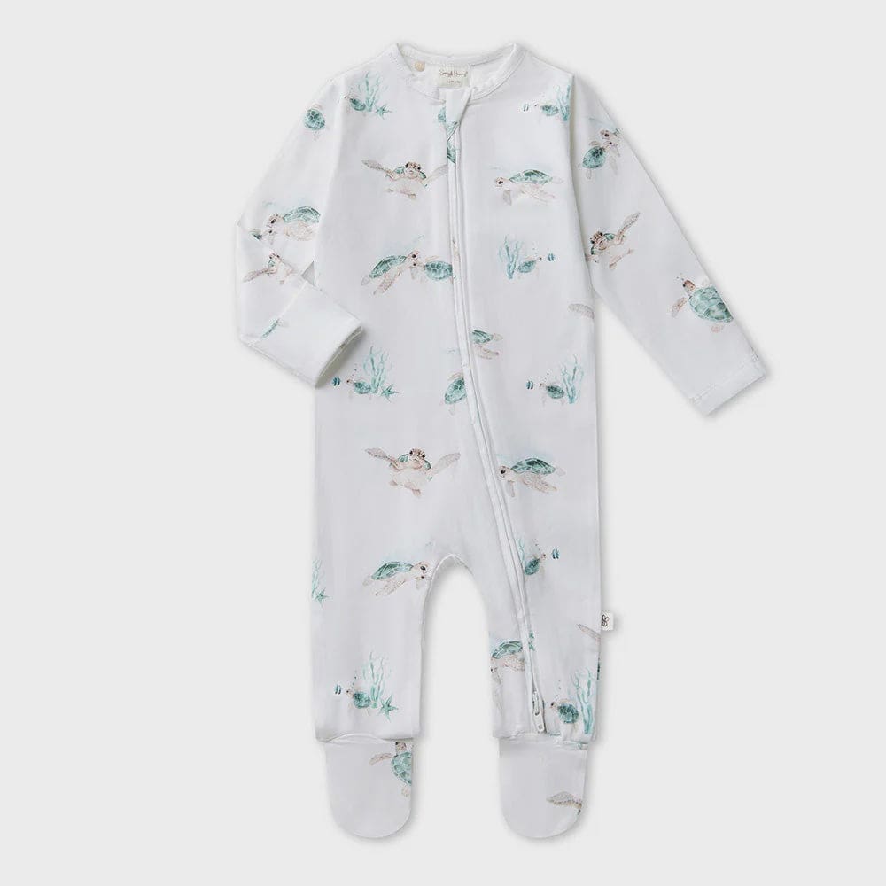 Turtle Organic Snuggle Sleepsuit Zip Footie - Baby Boy Clothing