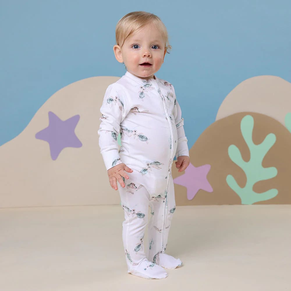 Turtle Organic Snuggle Sleepsuit Zip Footie - Baby Boy Clothing