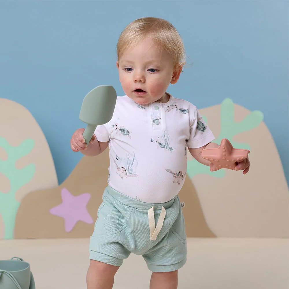 Turtle Short Sleeve Organic Bodysuit - Baby Boy Clothing