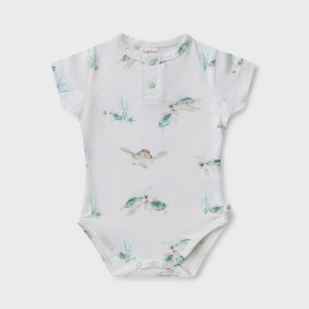 Turtle Short Sleeve Organic Bodysuit - Baby Boy Clothing