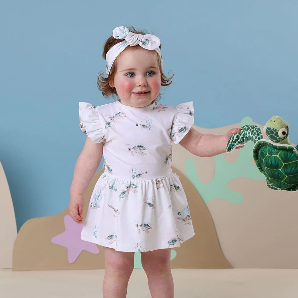 Turtle Short Sleeve Organic Dress - Baby Girl Clothing