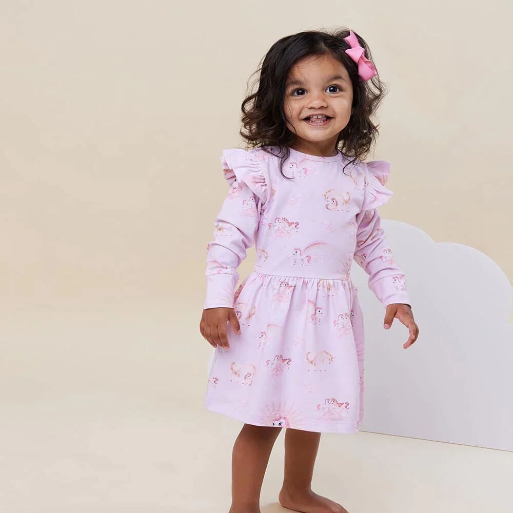 Unicorn Long Sleeve Organic Dress - Baby Girl Clothing