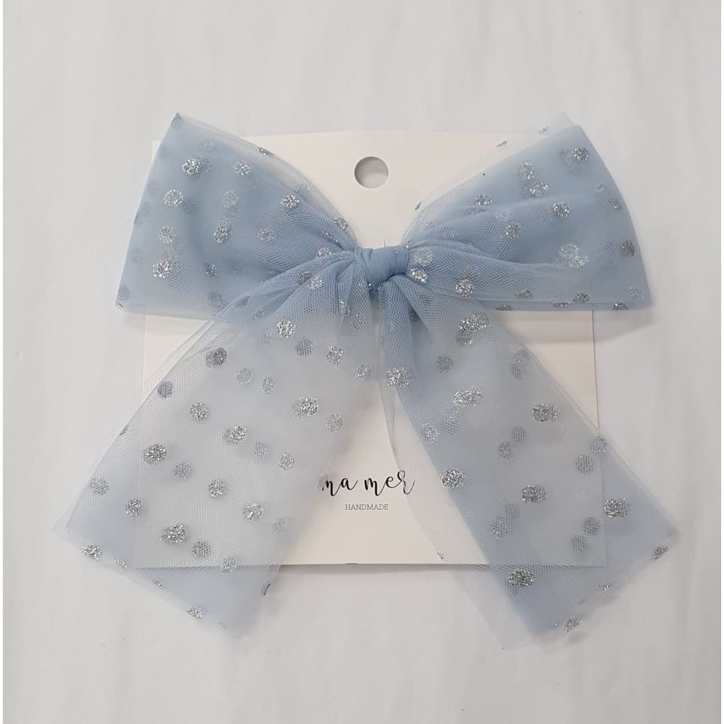 Valentina Party Bows - Bow Clip - Blue-Silver Dots - Hair Accessories