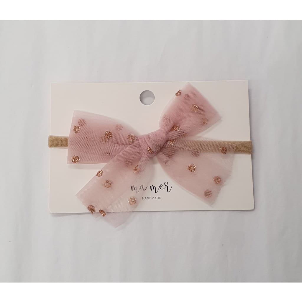 Valentina Party Bows - Elastic Headband Bow - Light Pink-Golden Dots - Hair Accessories