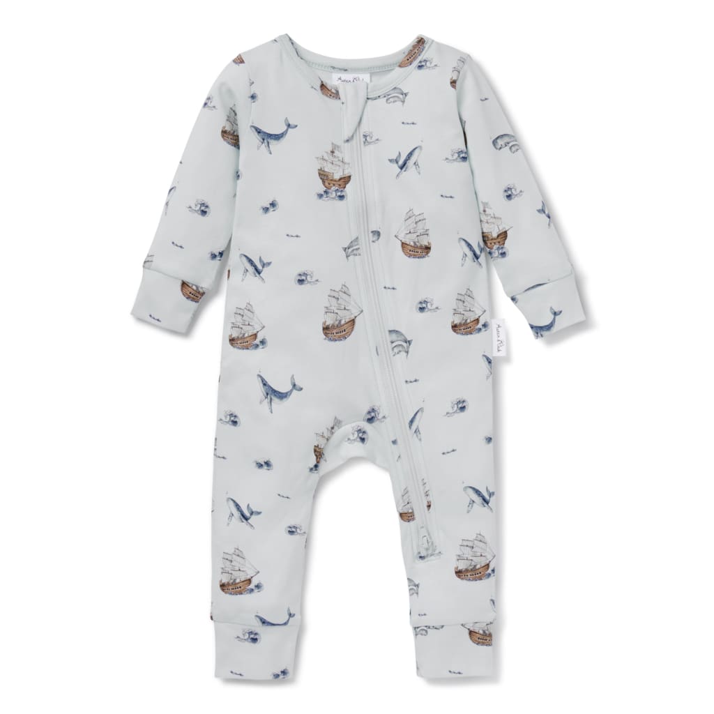 Whale Zip Romper - Baby Boy Clothing