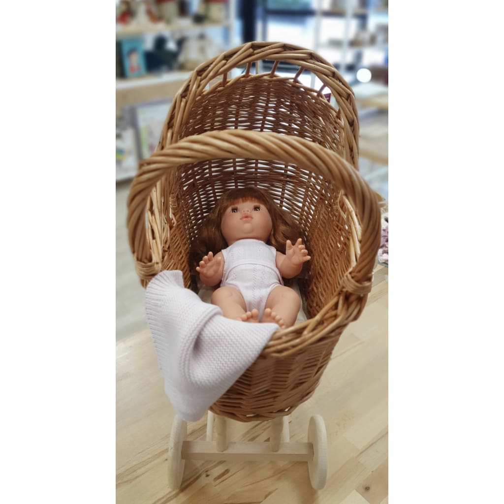 Wicker Pram with Knitted Blanket - Dolls &amp; Accessories