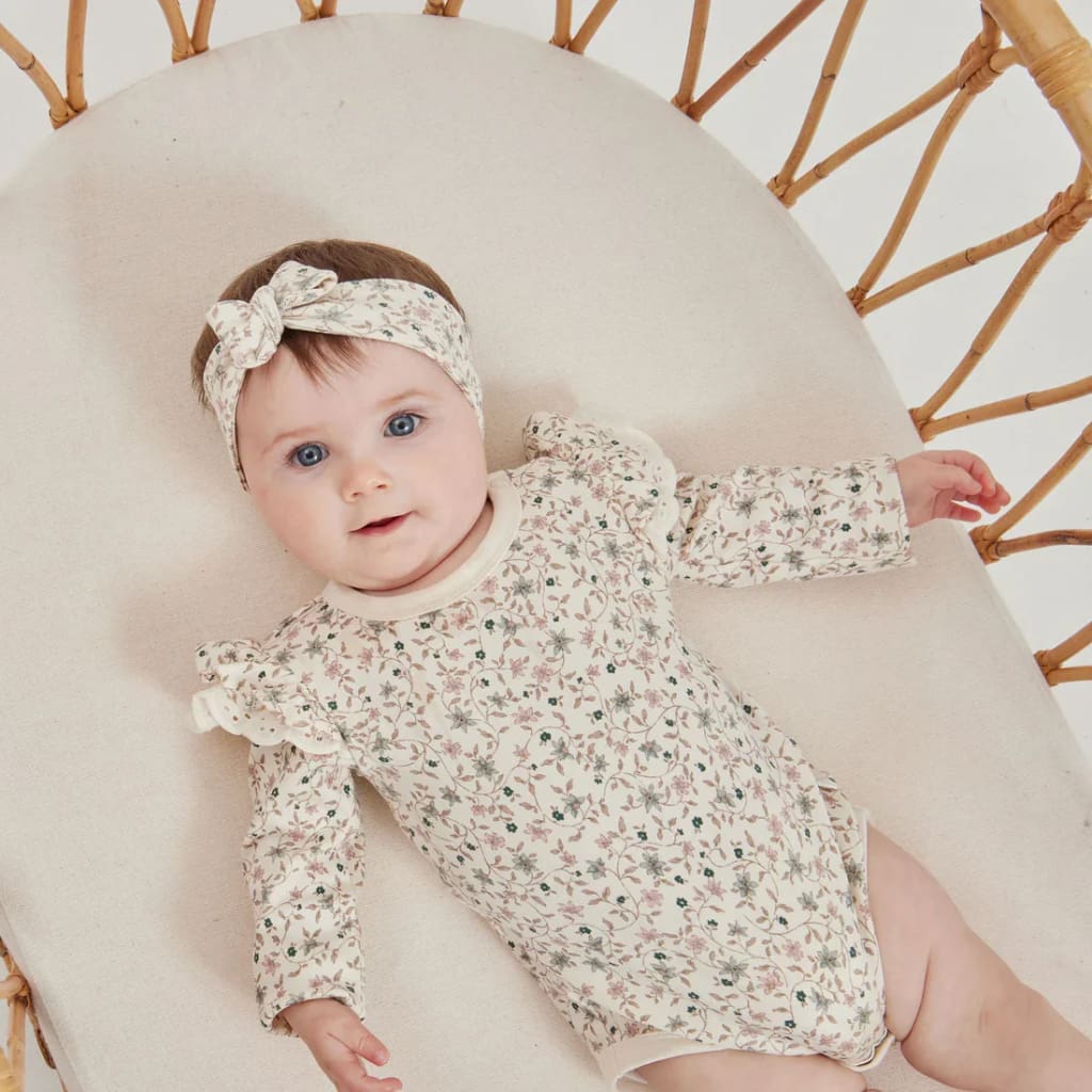 Winter Floral Flutter Onesie - Baby Girl Clothing