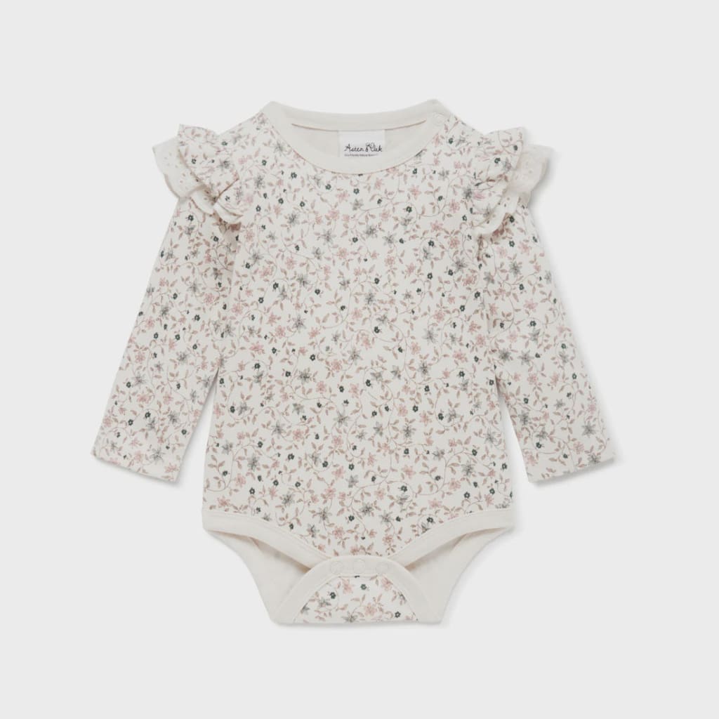 Winter Floral Flutter Onesie - Baby Girl Clothing