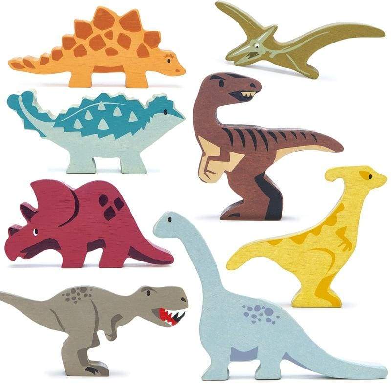 Collection of 8 Wooden Dinosaur Toys by Lender Leaf