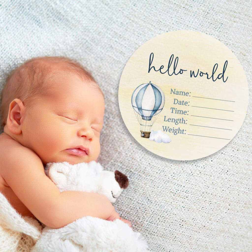Hot Air Balloon Wooden Birth Disc - Baby