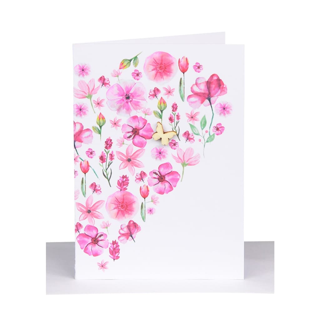Lil’s Cards - Assorted - Hot Pink Flowers - Wooden Butterfly - accessories